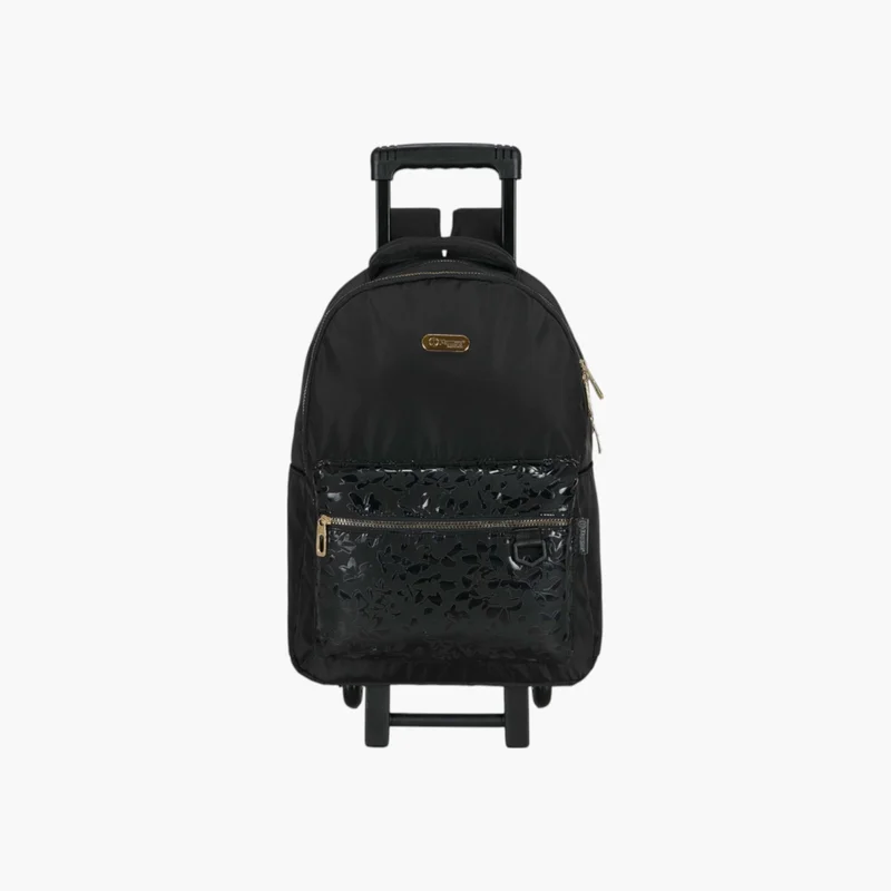 PAUSE Black Printed Trolley Backpack for Kids